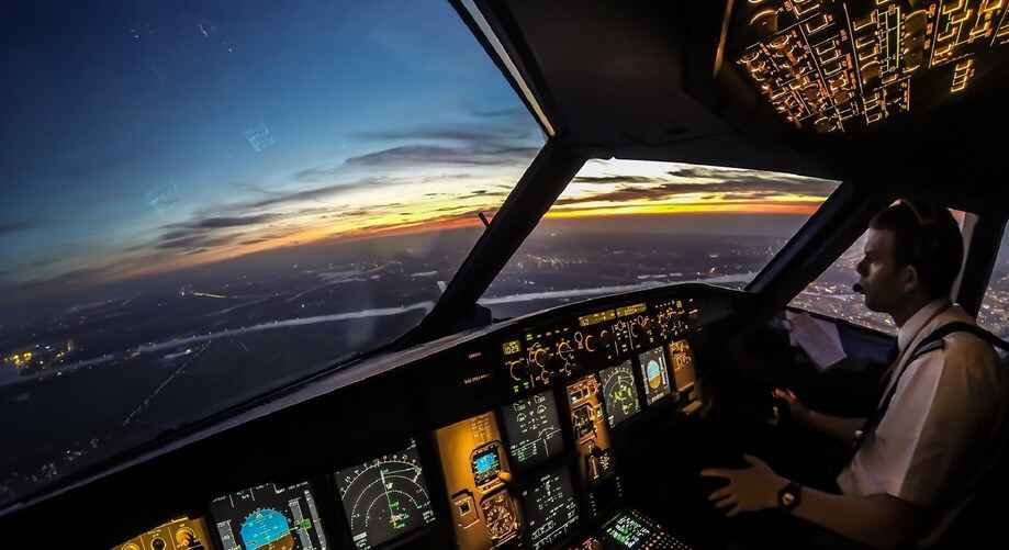 cockpit of aeroplane with pilot