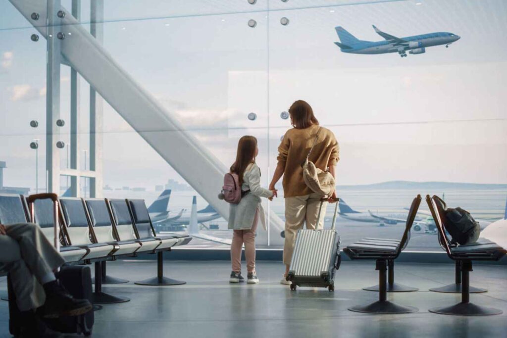 mother with her daughter at airport