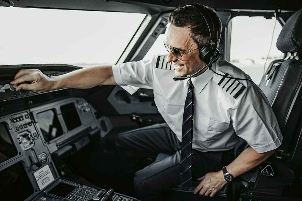 pilot in airline cockpit